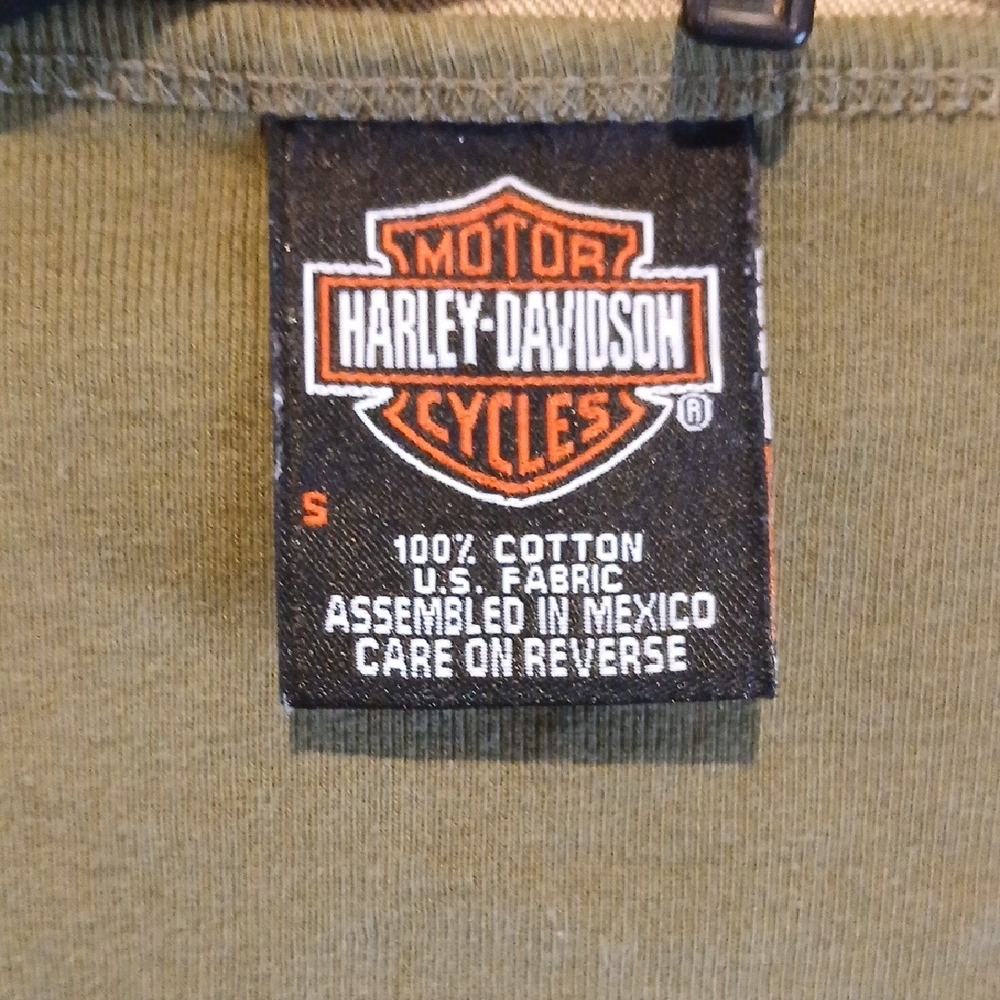 Harley-Davidson Olive Green Women's Long-Sleeve V-Neck Tee with Chest Graphic - Picture 3 of 3